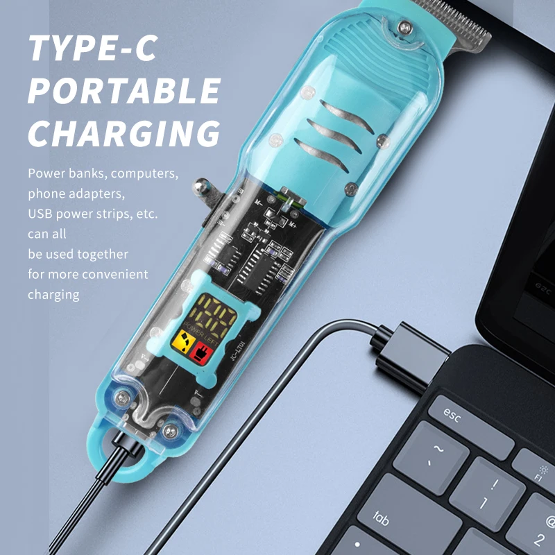 WAIKIL Professional Men's Electric Hair Clipper Transparent Digital Trimmer USB Charging Cordless Hair Clipper Styling Tool 6