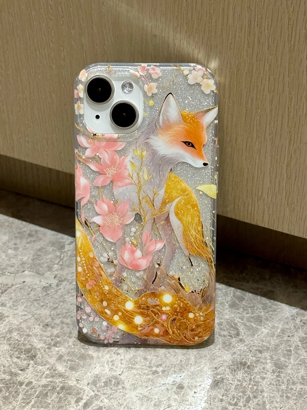 Elegante Custodia Glitter Beautiful Pink Flowers Golden Fox Cover Per Iphone 15 14 13 12 11 Pro Max Custodia Protettiva Antiurto