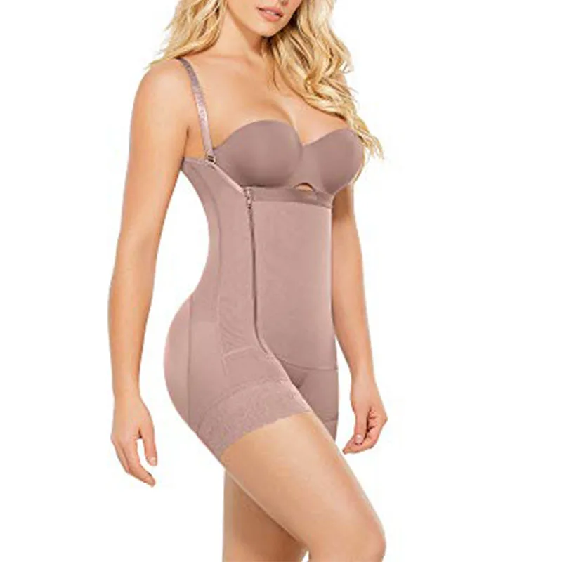 Postpartum Body Shaper Tummy Control Shapewear Women Open Bust Bodysuit Zipper Weight Loss Fajas Adjustable Straps