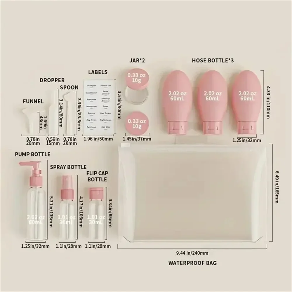 Travel Bottles Set travel bottles set With Storage Bag Travel Size Empty Liquid Cream Lotion Containers Fine Mist Spray Bottle Squeeze Tubes 11pcs