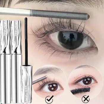 Steel Tube Mascara-Special Spiral Brush Waterproof Long Lasting Silk Fiber Mascara Keep Each Eyelash Curled for Long Time Makeup