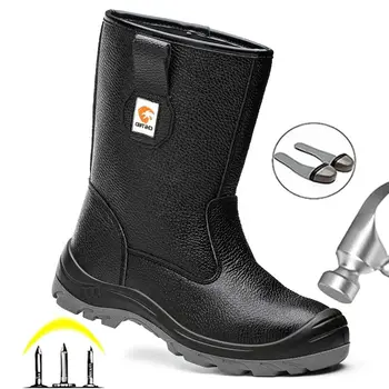 Scarpe antinfortunistiche Stivali antinfortunistici impermeabili da uomo Scarpe da lavoro Stivali protettivi in pelle da uomo Scarpe industriali anti-sfondamento e anti-perforazione 1