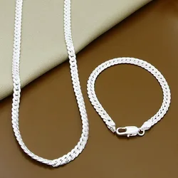 Elegant 18K Gold - Plated Sterling Silver Chain Bracelet and Necklace Set - 60cm and 20cm (Silver)