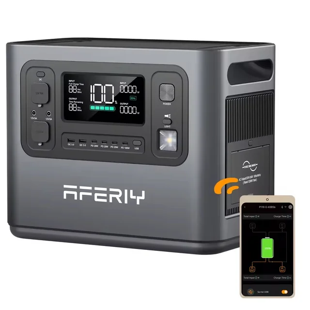 Station d'alimentation portable AFERIY 2800W P280, générateur solaire 2048Wh, batterie LFP connectable via application, pour la maison et le camping en extérieur 1