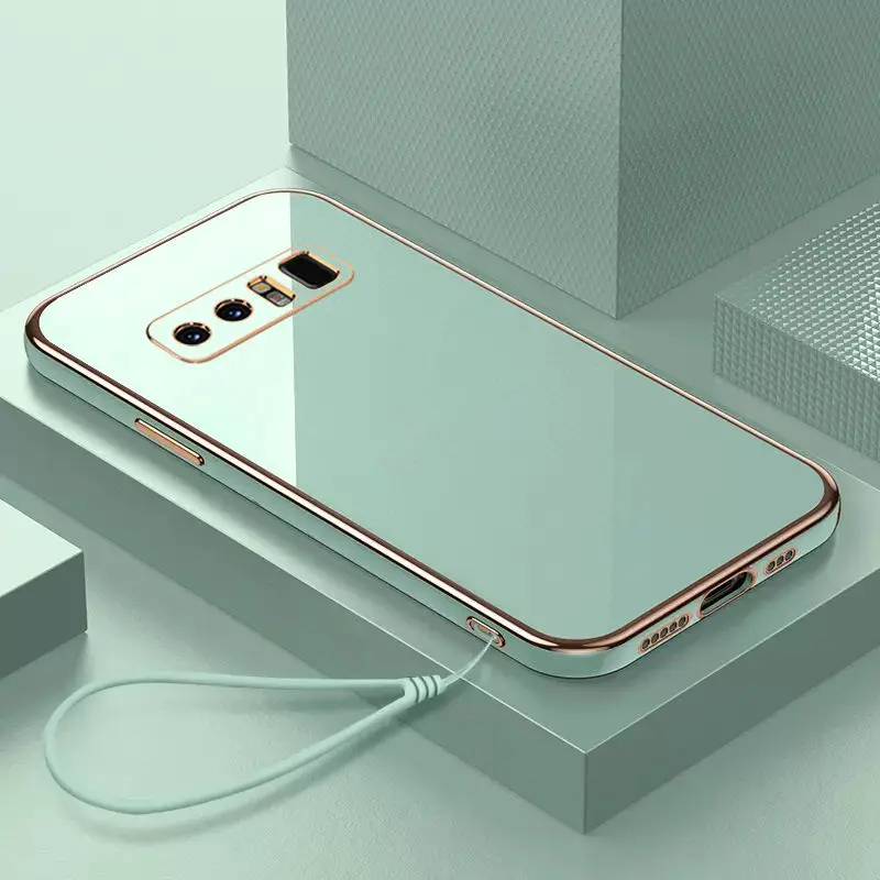 삼성 Note8 케이스 갤럭시 Note8 럭셔리 스퀘어 도금 전화 케이스 SM-N950F 충격 방지 소프트 TPU 실리콘 뒷면 커버 Fundas