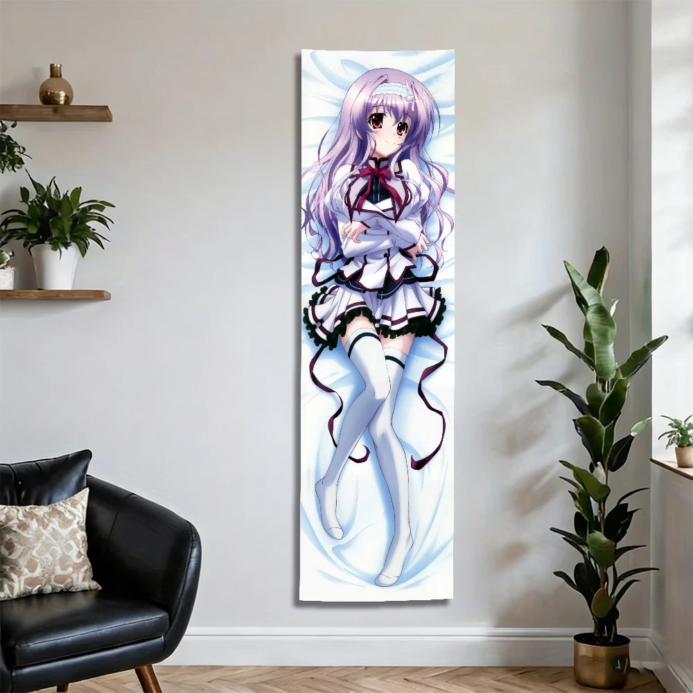 Anime Girl Dakimakura-Style Tapestry, White & Purple Uniform, Soft Bedroom Decor 6
