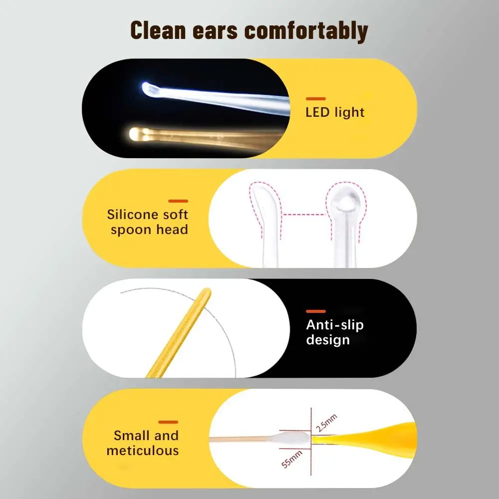 Adults Novel Tweezer Ear Nose LED Light Earpick Ear Wax Remover Curette Picker Ear Cleaner Spoon