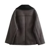 TRAF Woman Thick Faux Leather Jackets for Women Coat Autumn Winter Warm Wool Blends Coats Demi-season Plush Jacket Outerwear 5