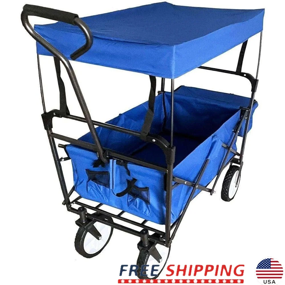 Portable Collapsible Folding Wagon Cart Outdoor Utility Trolley Garden Beach Camping Shopping Heavy Duty Transport Equipment