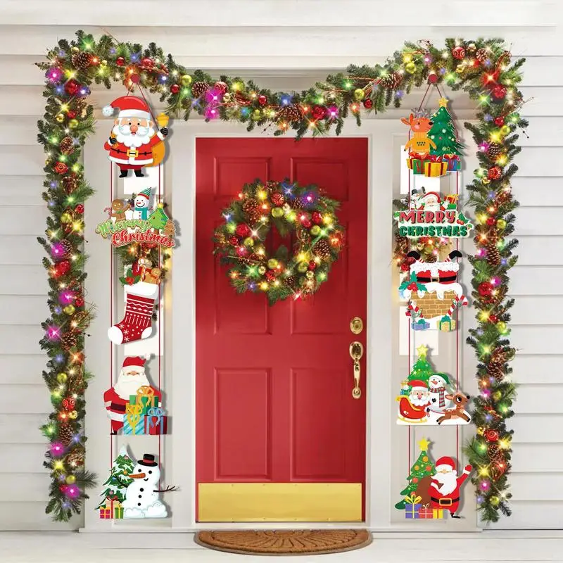 

Christmas Porch Banner Santa Claus Snowman Stocking Reindeer Outdoor Yard Porch Sign Garage Door Christmas Party Wall