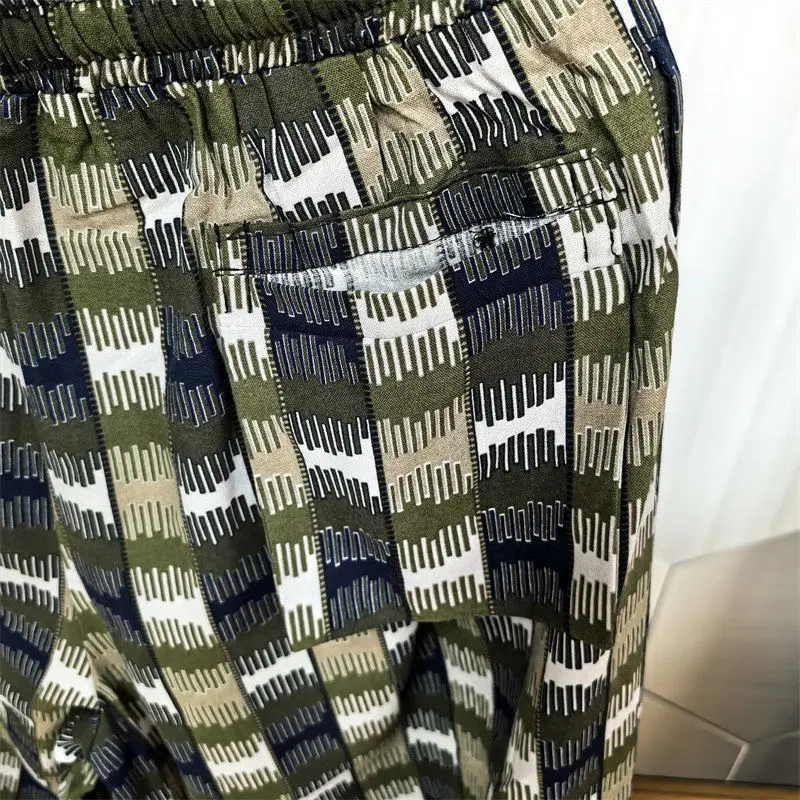 2024 Summer Men's Patchwork High Waited Elasticized Printed Pocket Drawstring Fashion Loose Comfortable Versatile Lantern Pants
