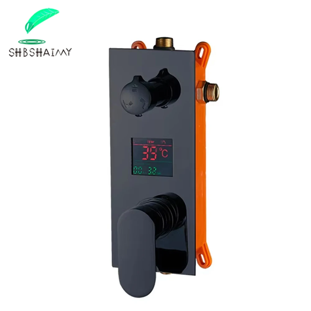 สีดํา LED ดิจิตอลจอแสดงผลก๊อกน้ําวาล์วผสมปกปิด 2/3 Way Mixer Tap ติดผนังก๊อกน้ําทองเหลืองอุปกรณ์เสริม 1