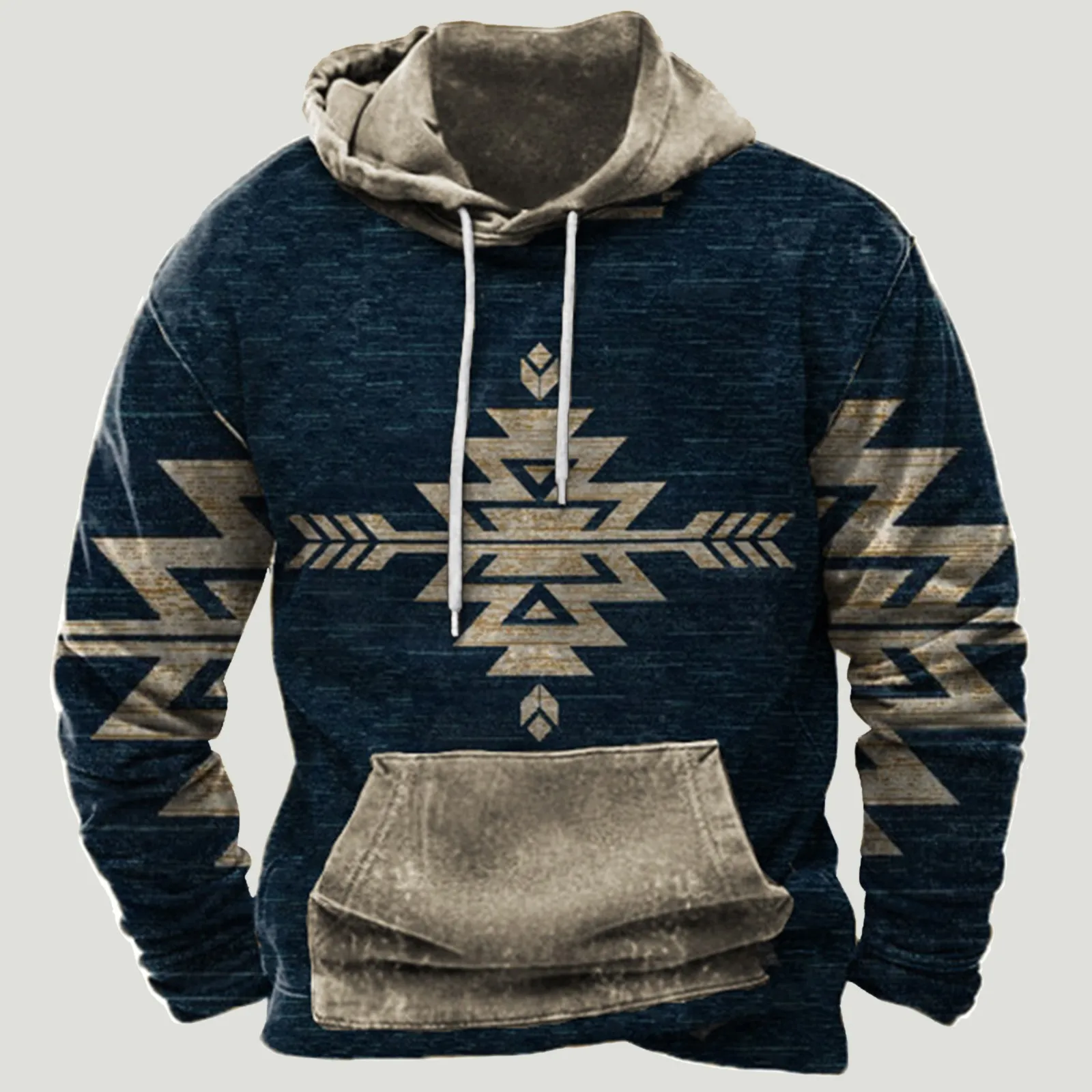 

Men's Autumn And Winter Fashion Vintage Printed Drawstring Hooded Sweatshirt Casual Loose Long Sleeve Pocket Pullover Sweatshirt