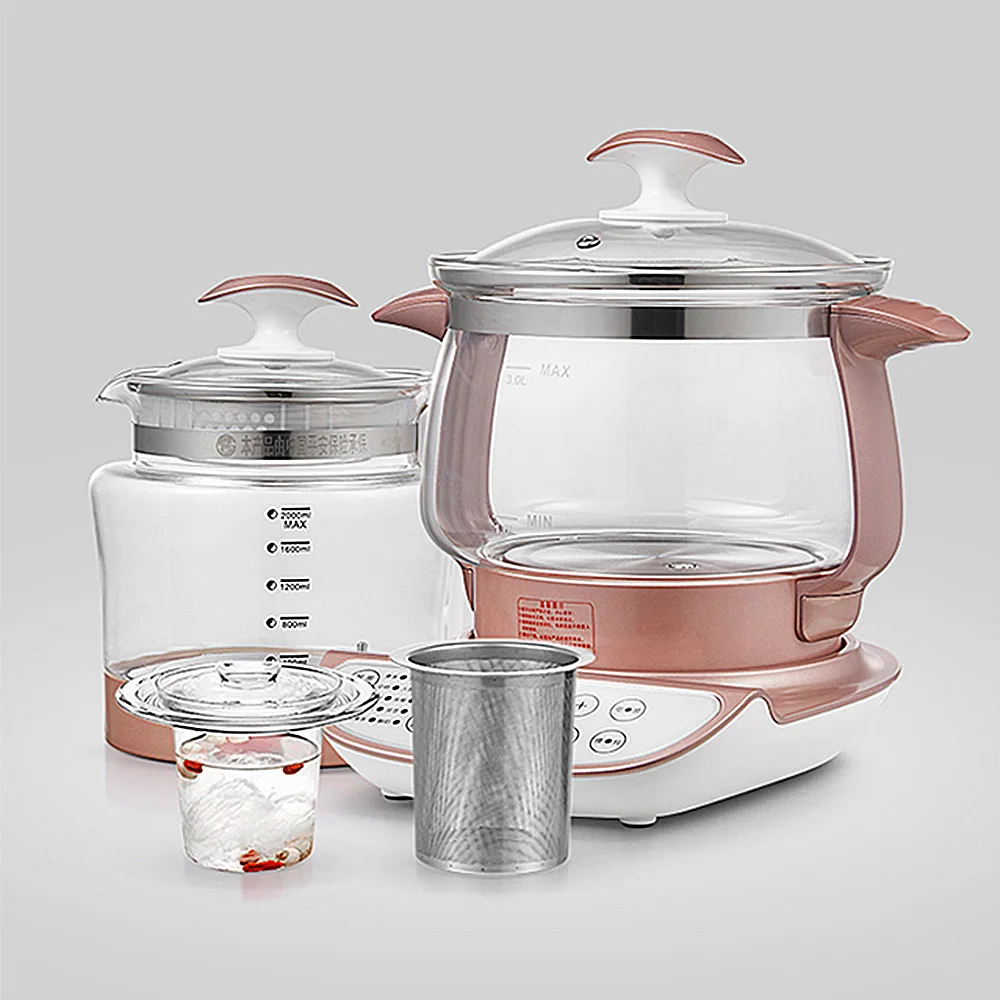 Multifunction Health Multi Cooker Pot Household 3L Large Capacity Electric Stew Porridge Pot Thickened Glass Soup Tea