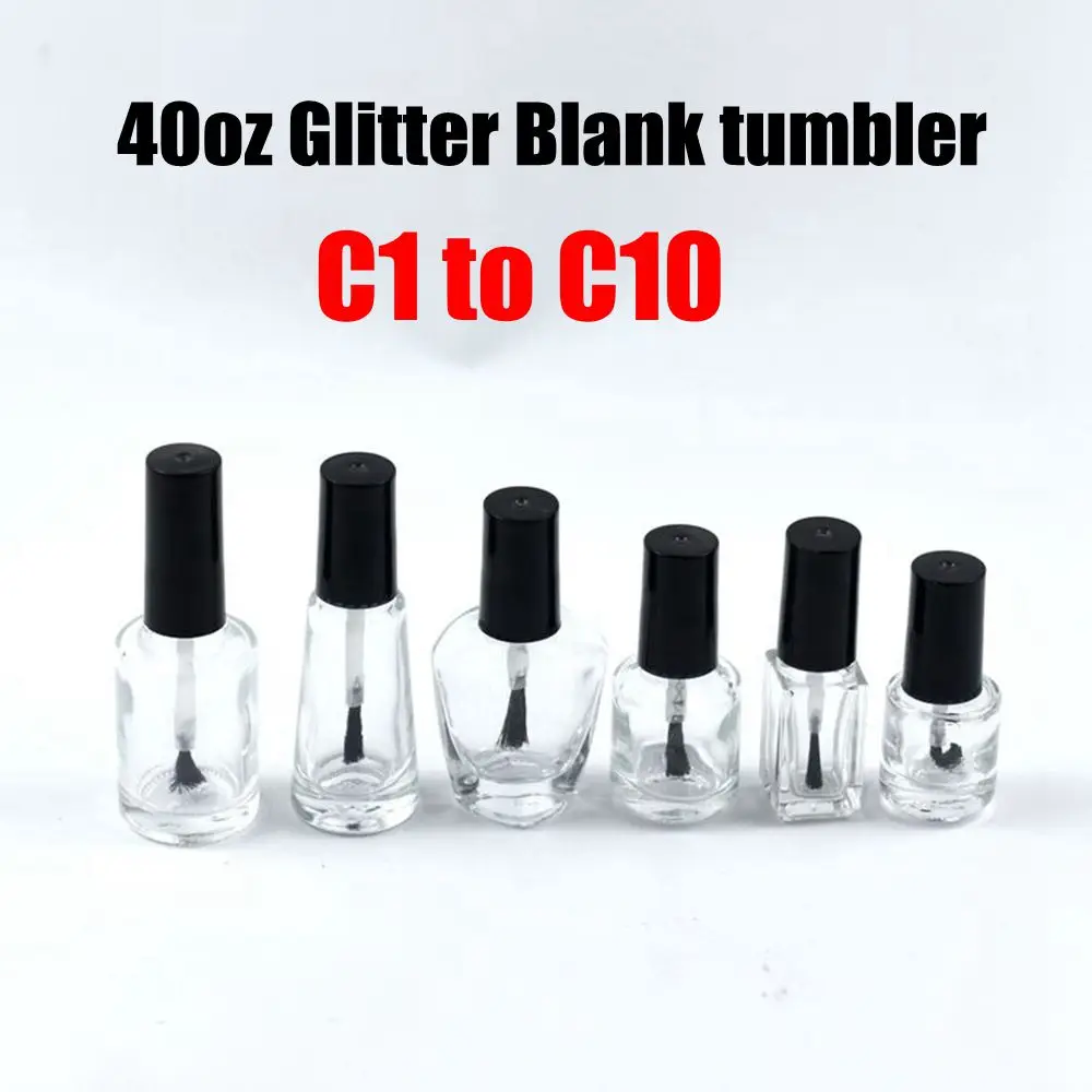 

Clear glass cap nail polish bottles round empty bottles of glass with brush 40oz Glitter Blank Sublimation C1 to C10