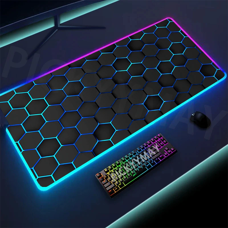 Geometria Grande Rgb Gamer Mousepad 40x90cm Mouse Mat Gaming Mousepads Teclado Led Mats Luminous Desk Pads Mouse Pad para pc - Imagem 2