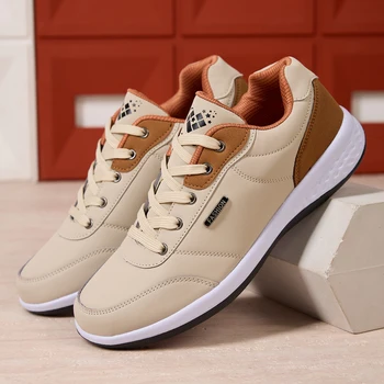 ZERJER New Arrival Men's Comfortable Casual Shoes, Fashion Leather Non-slip Sneakers, Breathable Lightweight Flat Shoes for Dail