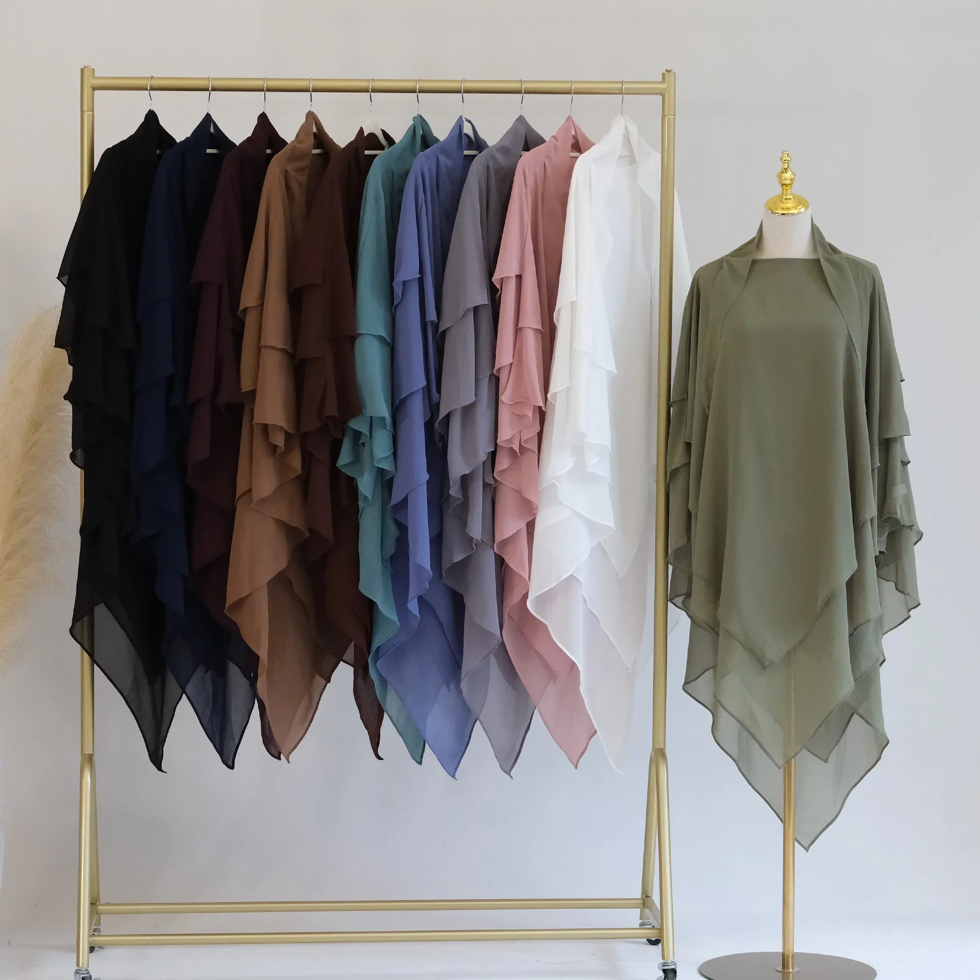 3 Layer Khimar for Muslim Women Islamic Prayer Clothes Chiffon Hijabs for Woman Dubai Turkey Headcover Ramadan Niqab Hijab Scarf