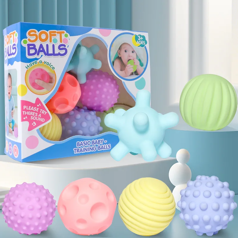Montessori Toys Baby 0 12 24 36 Months Children's Ball Grip Ball Hair Ring Soft Rubber Playing Toys Rubber Ball Pinch Ring 2
