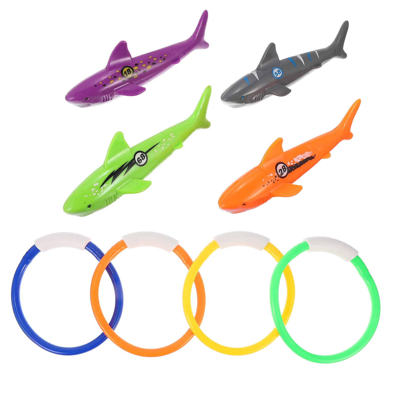 

8 Pcs Underwater Pool Diving Toys Diving Rings Shark Toys Kids Water Pool Toys