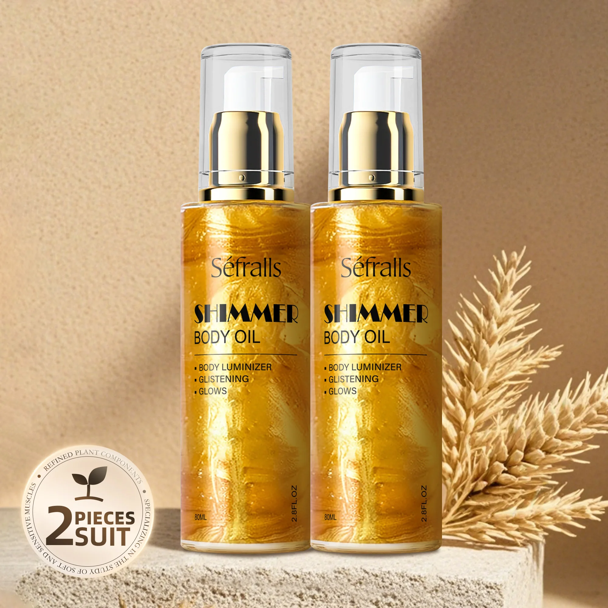 S&eacute;fralls 80ml x2pcs Shimmer Body Oil Lifting Firming Lighten Fine Lines Improve Sagging Skin Dullness Brightening Moisturizing