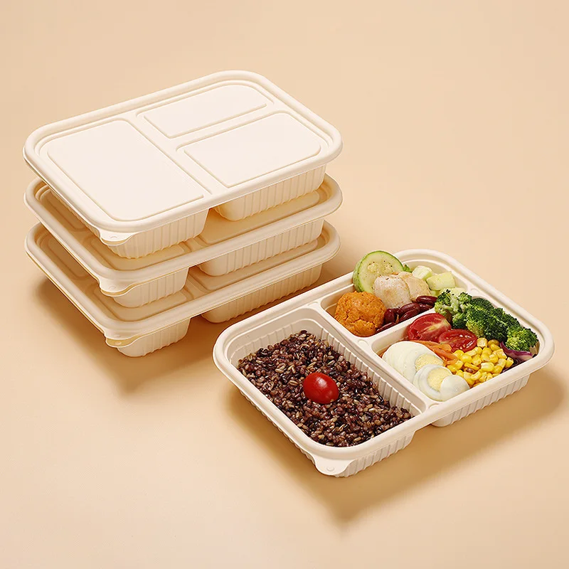 10pcs Disposable lunch box Degradable meal prep containers divider cutlery microwaveable bento food tray with lid Kitchenware