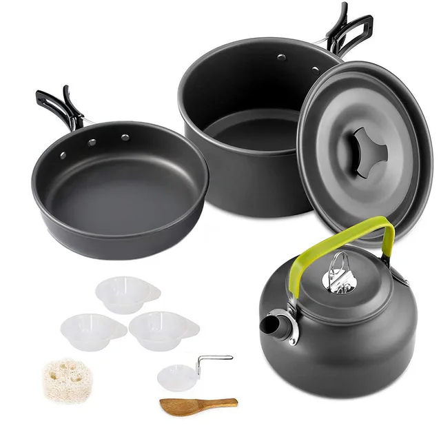 קמפינג כלי בישול סט אלומיניום Nonstick נייד חיצוני כלי שולחן קומקום סיר Cookset בישול פאן קערת עבור טיולי מנגל פיקניק