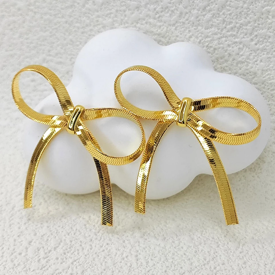Orecchini Lunghi Con Fiocco E Nappa Catena Serpente - Gioielli Eleganti In Ottone Per Donna