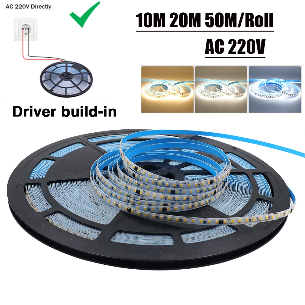 Tira LED Impermeable 220V - Cinta De Luces Fría Para Interior/Exterior, 2 Años Garantía