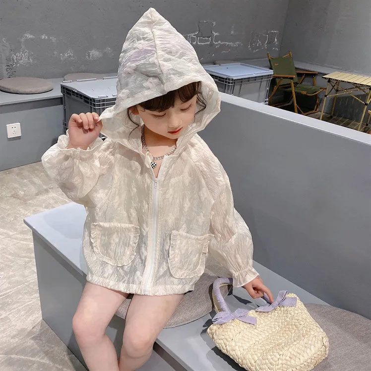 

2024 Summer Coat Girls Light and Thin Lace Sunscreen Coat Summer New Baby Skin Coat Childrens Clothing