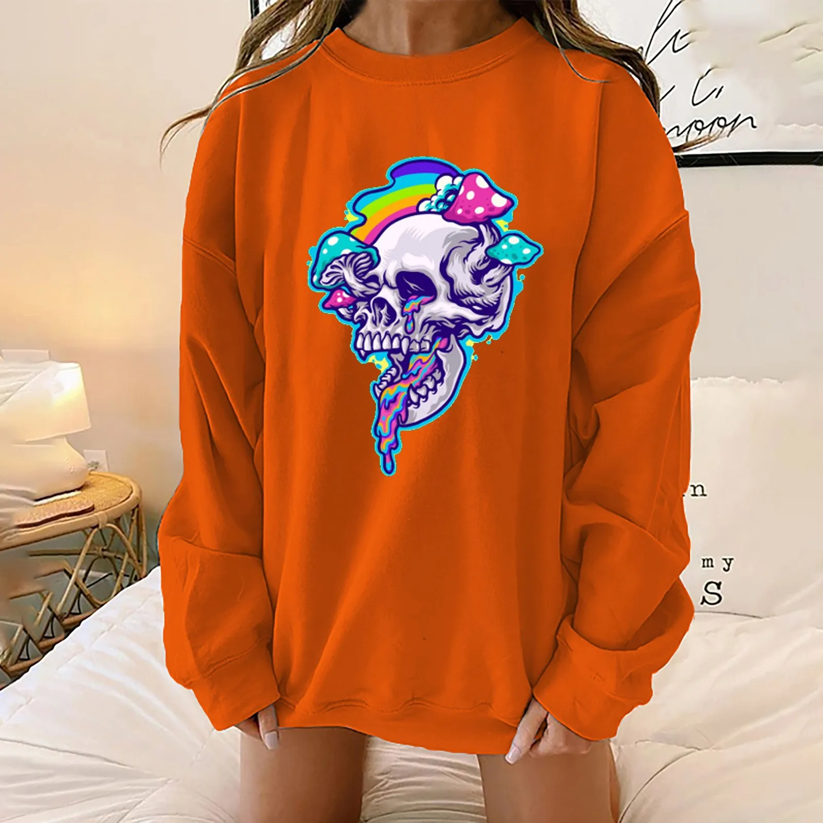 

Cute Top Long Women's Loose Sweatshirts Printed Sleeve Neck Pullover Round Women's Long Jackets Women Womens Thick Hoodie