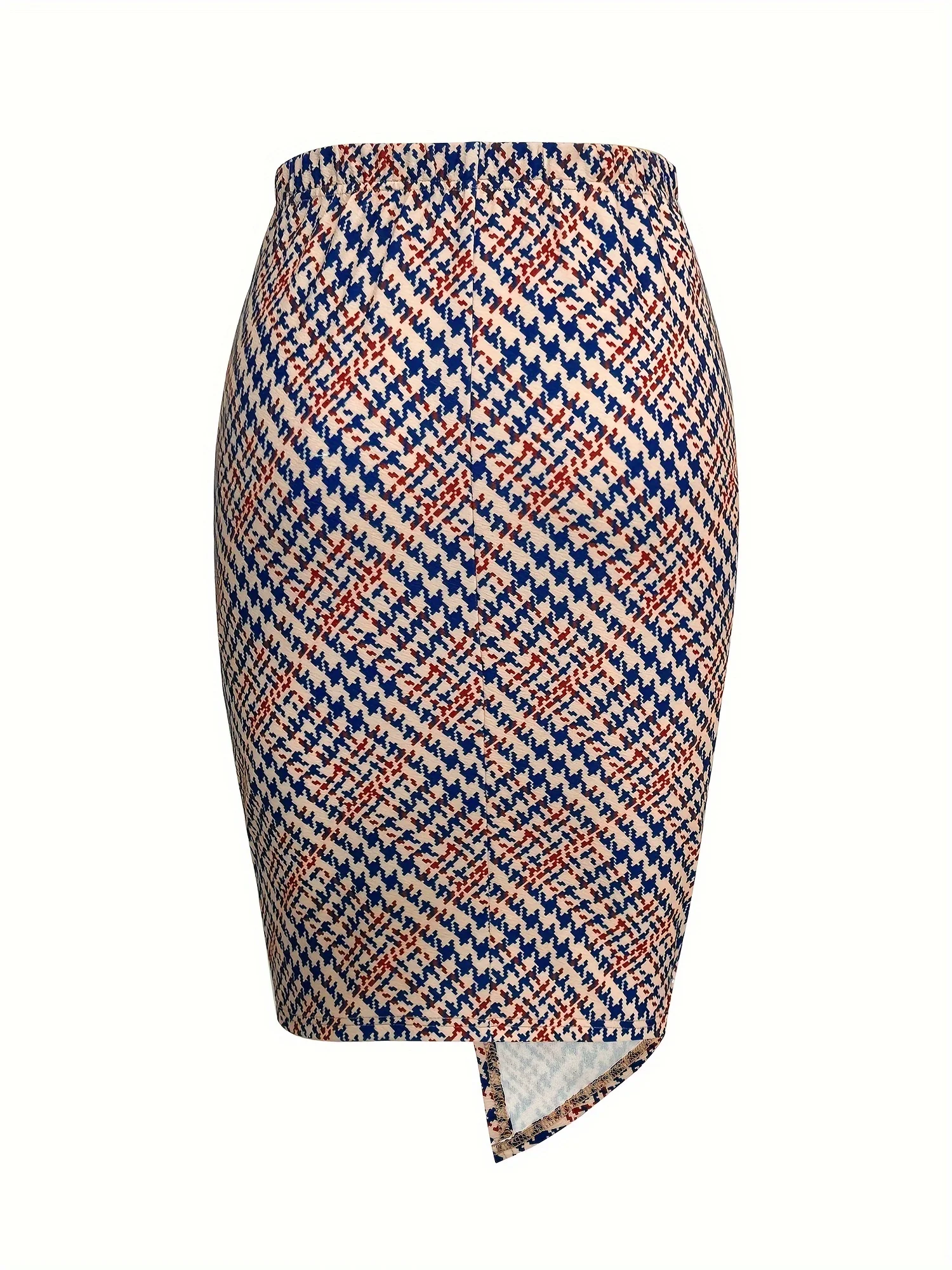 Women's Houndstooth Print Pencil Skirt | Twisted Knot Midi Skirt with Asymmetrical Hem 4