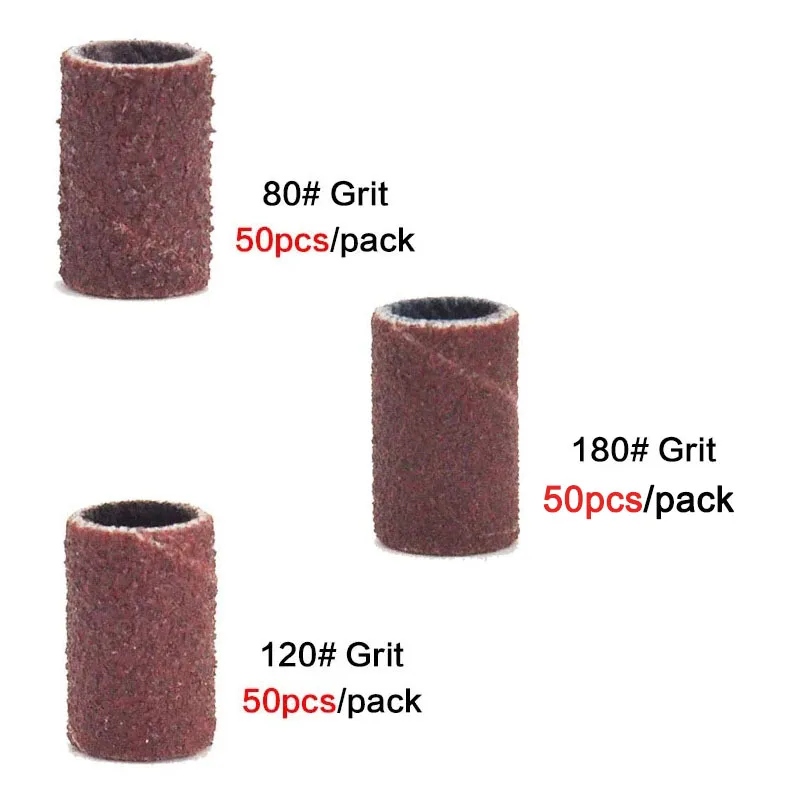 Sanding Cap Bands For Electric Manicure Machine 180/120/80 Grit Nail Drill Grinding Bit Files Pedicure Tool Set