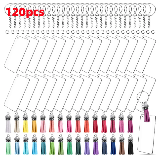 120pcs Acrylic Blank Keychains Set 3 Shapes Clear Acrylic Disc Leather  Tassel Charms Key Chains For DIY Craft Vinyl Kit - AliExpress