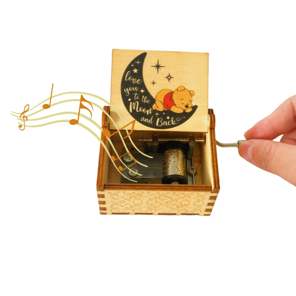 Wooden Music Box The Pooh Saying Music Boxes Antique Engraved Musical Boxes Gifts for Birthday/Christmas/Anniversary