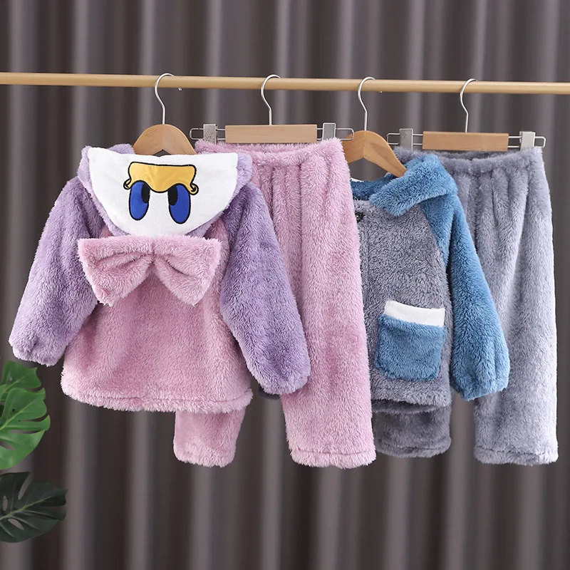 

Girls Sleepwear Clothing Sets Autumn Winter Children Thick Velvet Coats Pants 2pcs Warm Suit For Baby Pajamas Kids Home Wear 5Y
