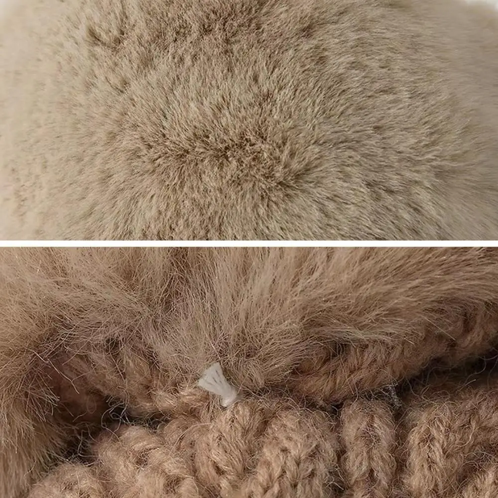 New Thicken Faux Fur Knit Hat Winter Warm Ear Protection Bomber Hat Outdoor Russian Windproof Anti-cold Furry Earflap Skiing Hat