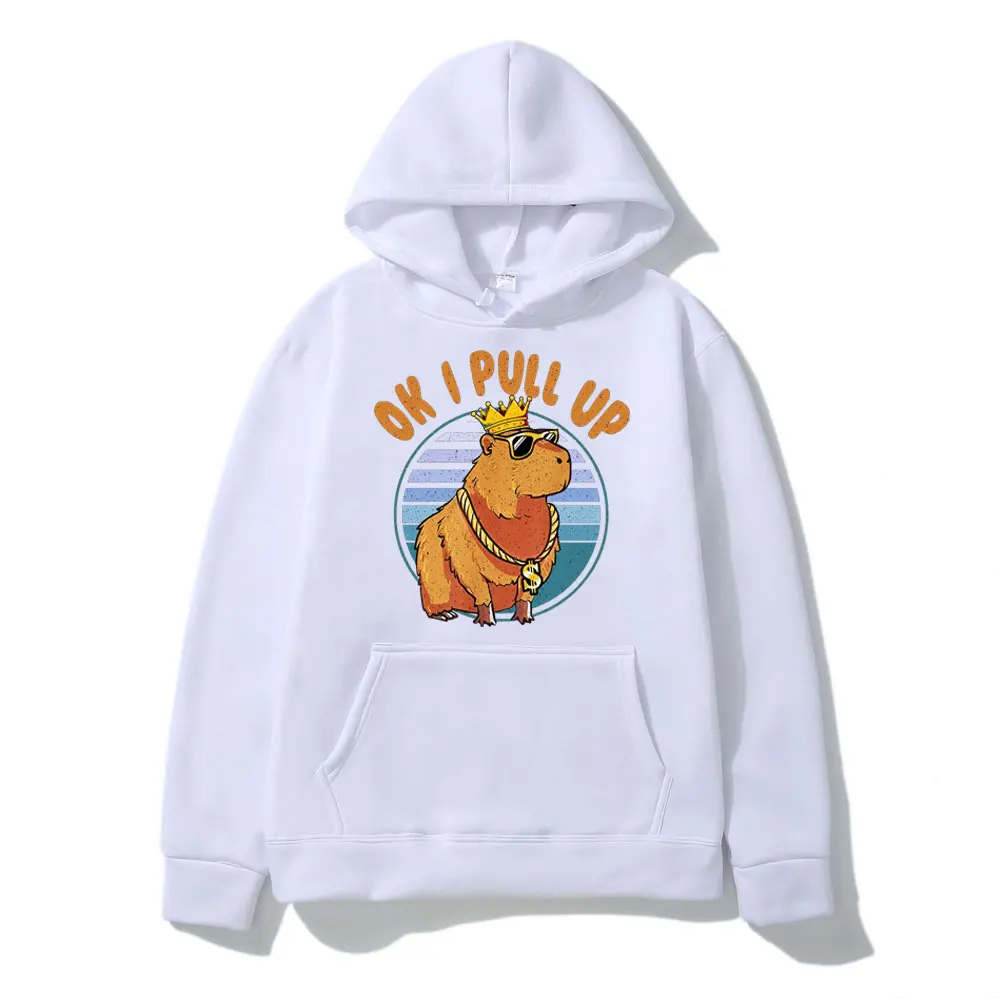 Funny Ok I Pull Up Capybara Print Hoodie Men's Women's Fashion Casual Hooded Sweatshirts Street Hip Hop Oversized Fleece Hoodies