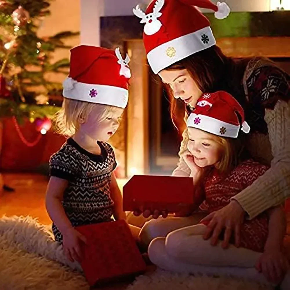 Christmas Beanie Hat Christmas LED Hat New Year Cute Kids Adults Cap Navidad Children Girl Hat New Year Costume Santa Claus Xmas Winter Gift Decor