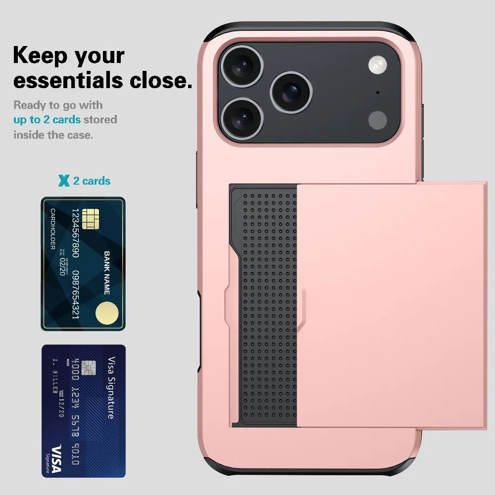 Premium Heavy-Duty Phone Case with Wallet Card Holder and Slide Hard Protective Cover