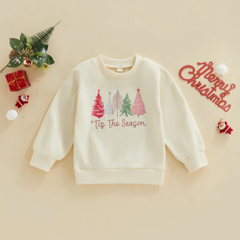 

2022-09-14 Lioraitiin 0-5Years Kids Girls Boys Christmas Sweatshirts Christmas Tree Print Round Neck Long Sleeve Pullovers Tops