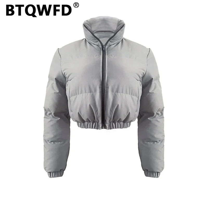 BTQWFD Women's Winter Jackets Autumn Warm Short Coats Clothing Female Parkas Thicken Casual Long Sleeves Solid Outwear 2023 New