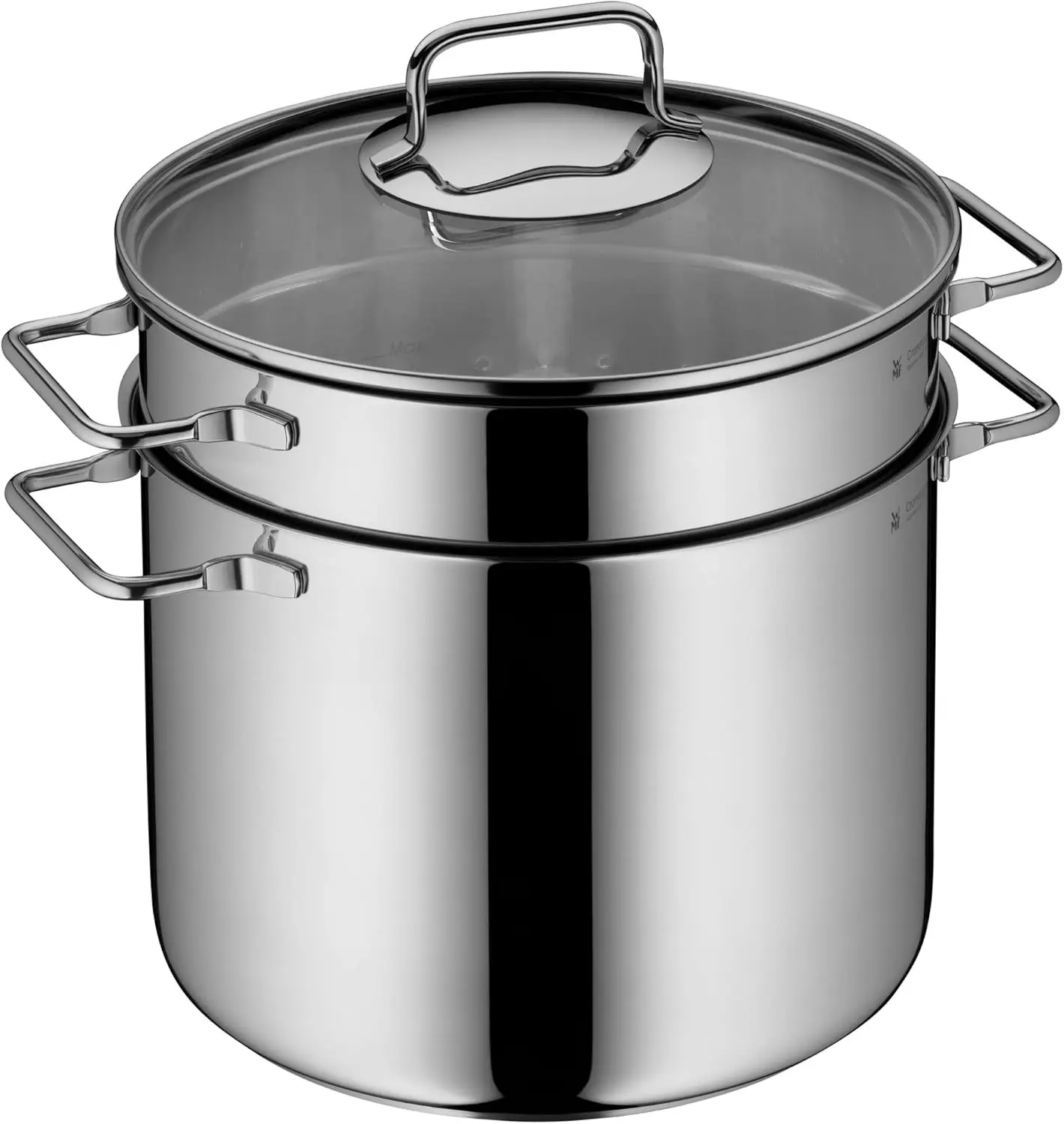 Pasta Pot &Oslash; 24 cm Approx. 7L Pouring Rim Glass Lid Cromargan&reg; Stainless Steel Brushed Suitable for All Stove Tops Including