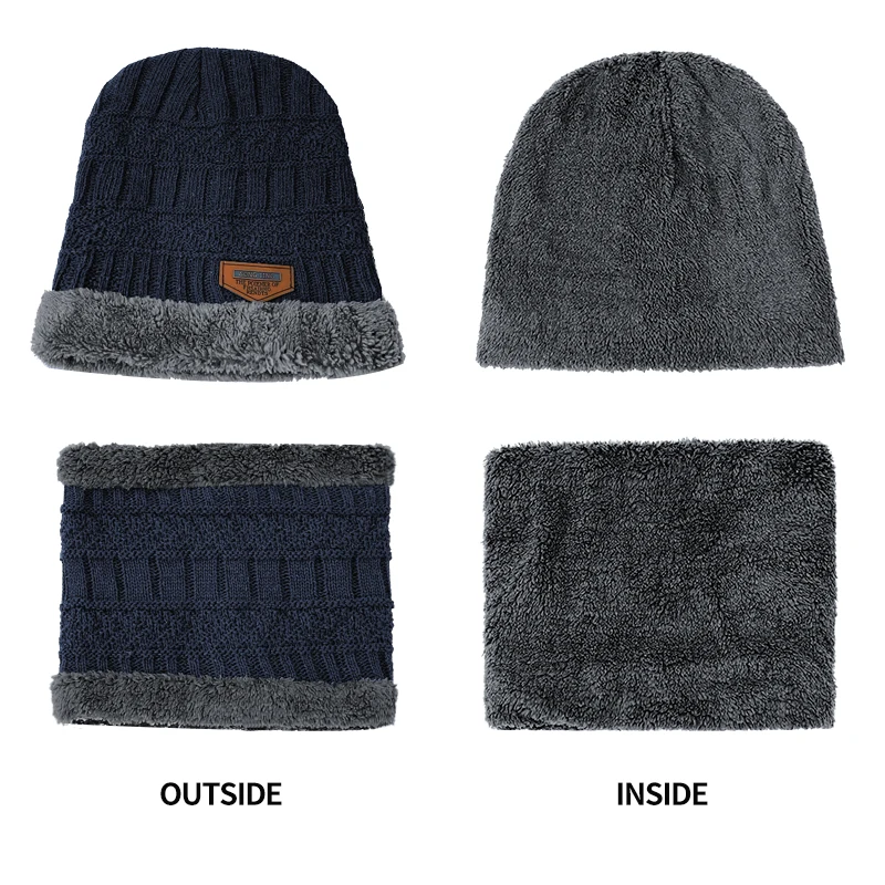 Winter Beanie Hat for Men Knitted Hat Winter Cap Beanie Women Thick Wool Neck Scarf Cap Balaclava Mask Bonnet Hats 2