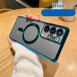 Enhanced Wireless Magnetic Plating Cover with 4K Glass Full Camera Protection - Foe S23 Ultra (Blue)