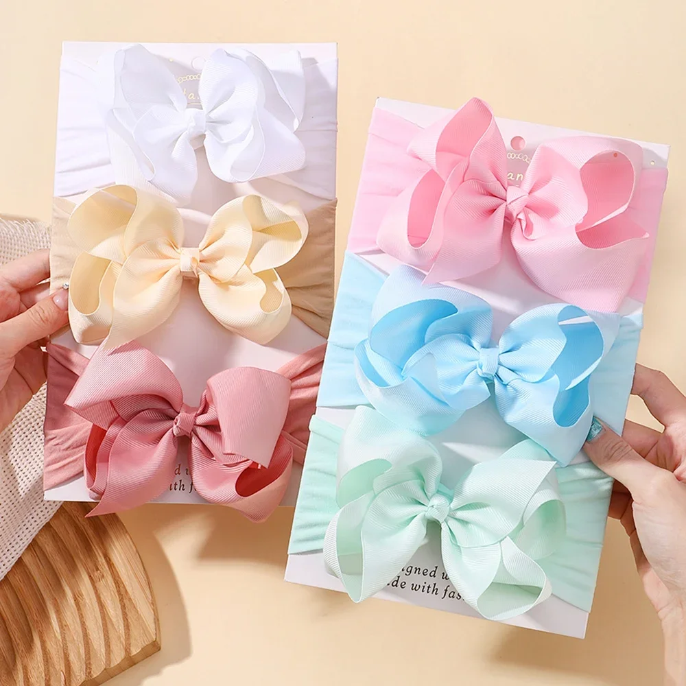 

1PCS Wide Nylon Turban Newborn Girls Big Bows Hair Accessories Child Headband Elastic Hair Bands Ribbon Bows Kids Baby Headwear