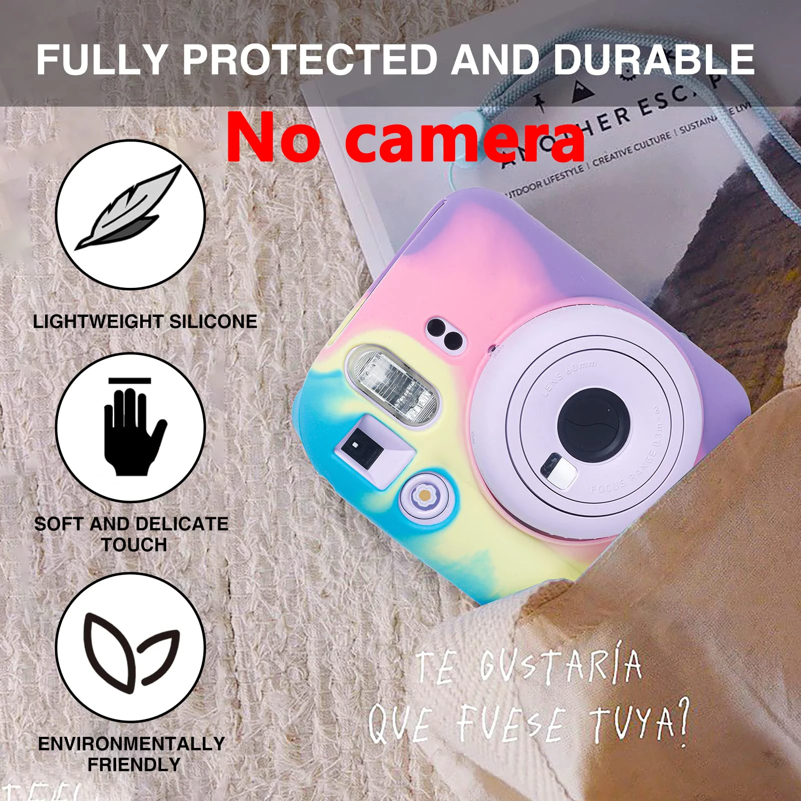 1pc Silicone Protective Case for Instax Mini 12 Instant Camera with Adjustable Strap-Dark Gradient (Camera Not Included)