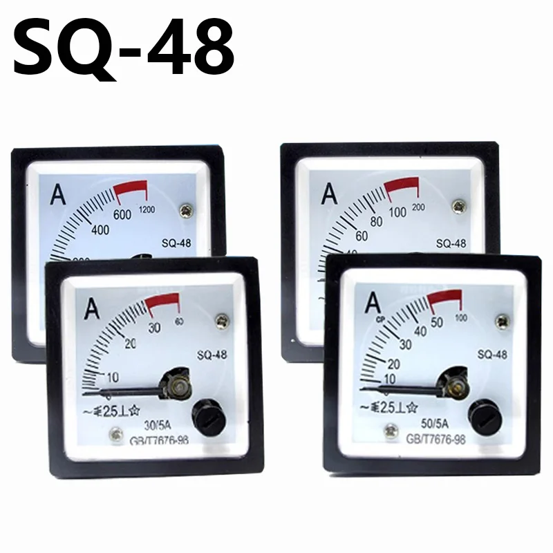 Sq-48 Ac Ampere Meter 2 Volte Tipo Di Sovraccarico 1A 5A 10A 20A 50A 100/5A 600/5A 800/5A Gamma Amperometro Analogico Gauge Panel 48X48Mm
