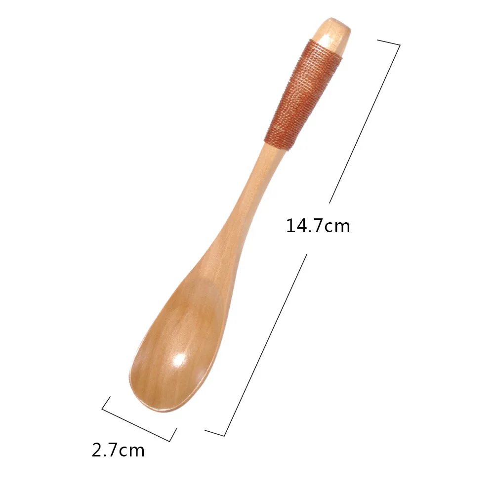 Small Scrub Brush Wooden Spoon Fork Kitchen Cooking Utensil Tools Soup-Teaspoon Tableware