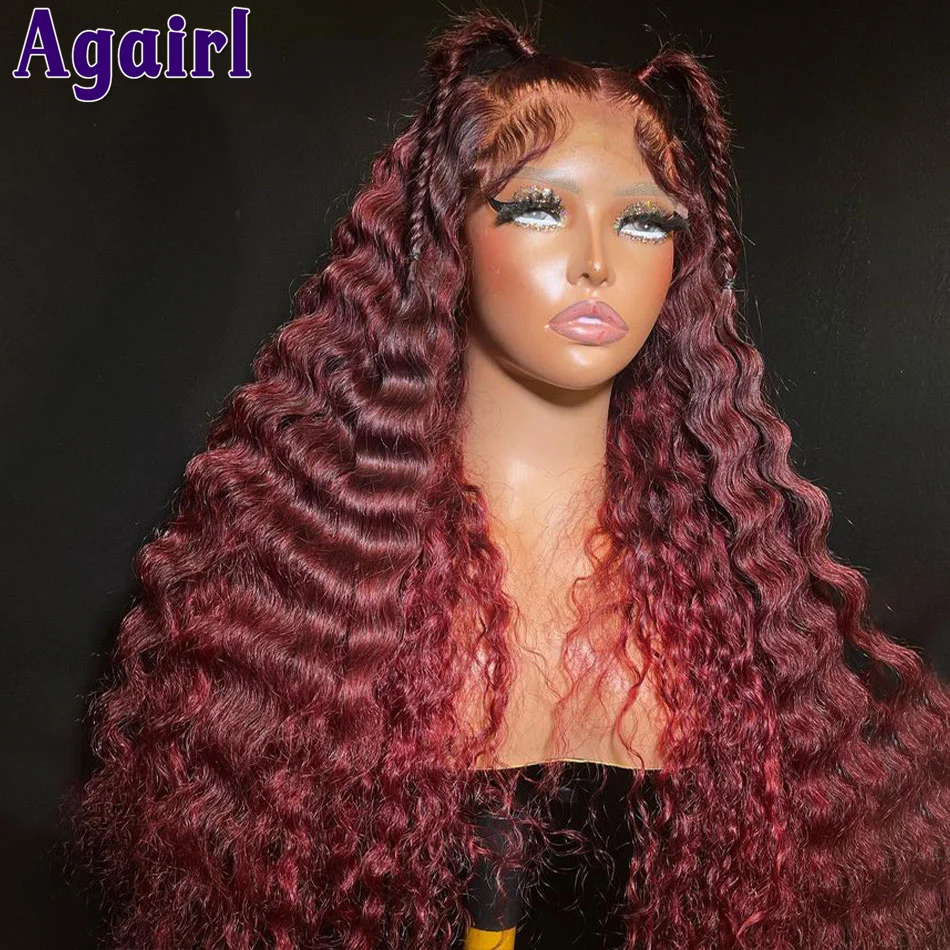

Dark Burgundy 99J 200% Density 13x6 13X4 Lace Frontal Curly Human Hair Wigs Deep Wave Lace Front Wig 5x5 Glueless Wigs For Women